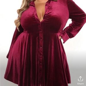 Plus size burgundy velvet button down dress size 3x